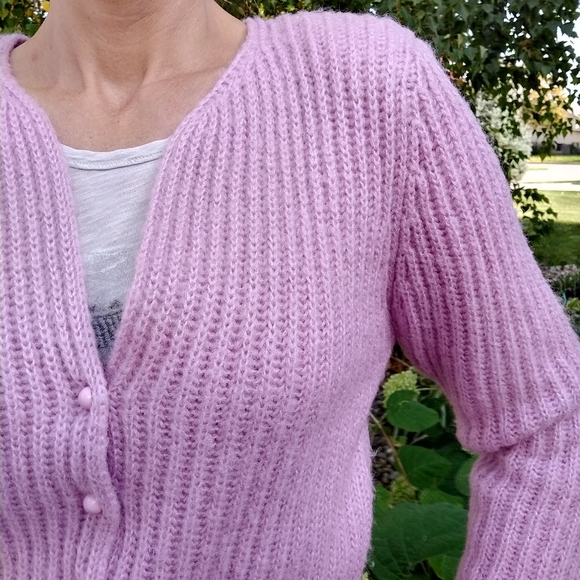 1980's ORCHID CARDIGAN SWEATER 80's S M - Picture 4 of 10